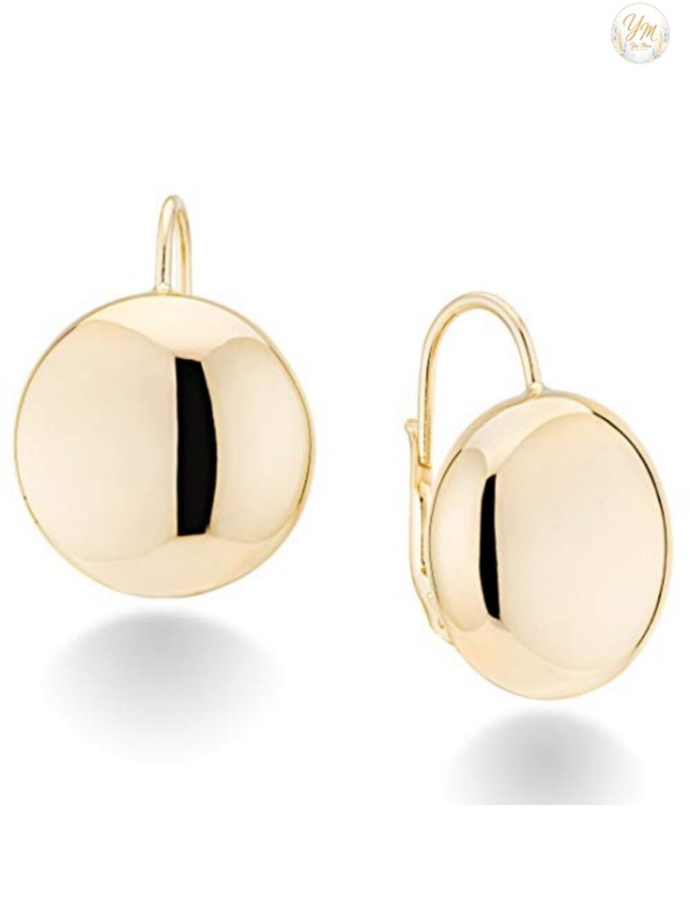 18K Gold Plated Sterling Silver Leverback Earrings Round Dome Button Ball Italy